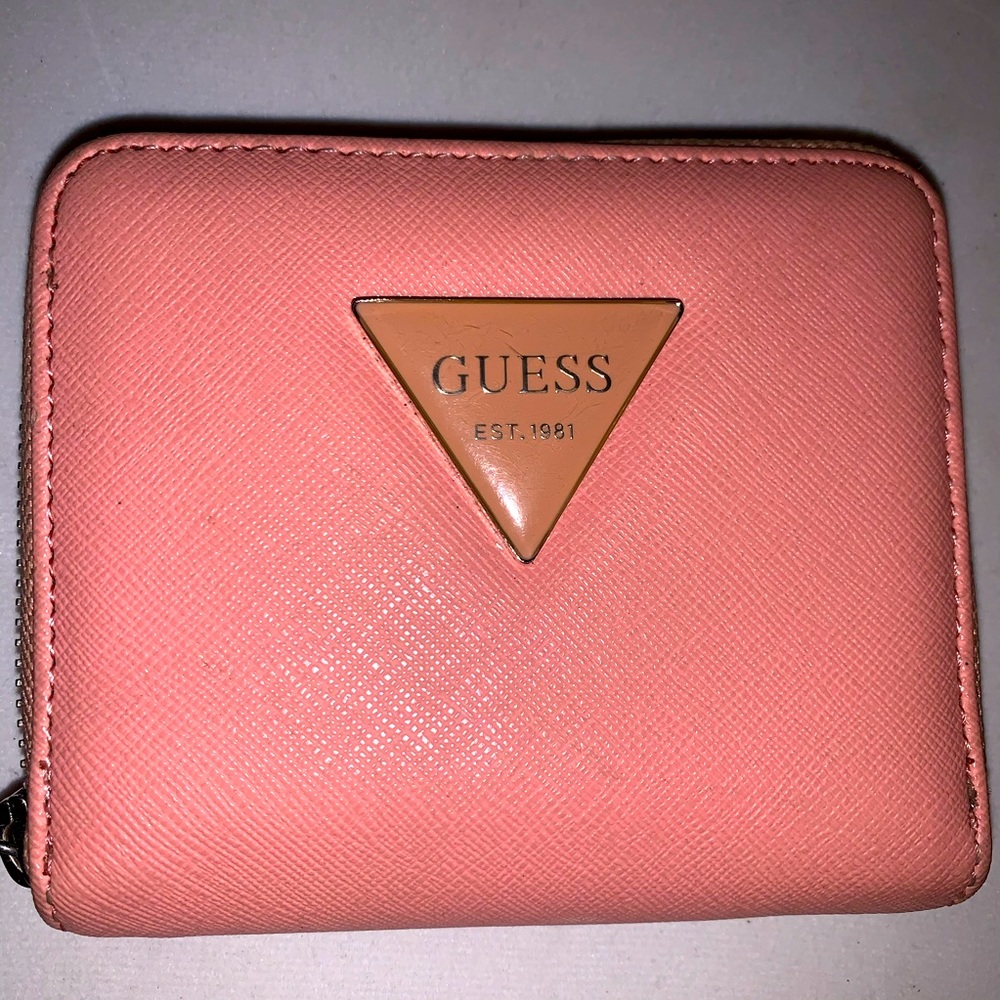 Guess Leather Wallet Pink & Tan w/ Zipper